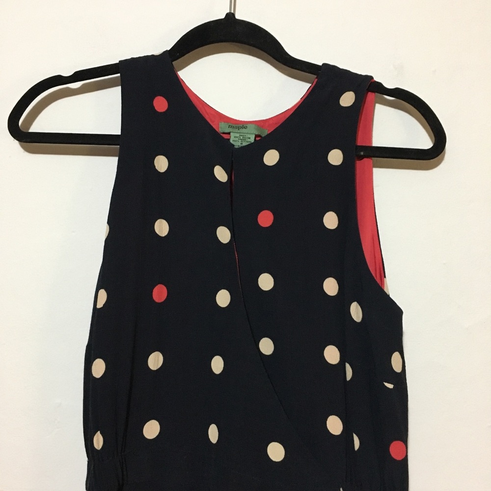 Anthropologie Black Polka Dot Midi Dress with Red Accents - Picture 5 of 16